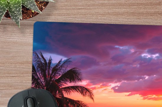 Bureau onderlegger 40x30 cm - Muismat Zon - Horizon - Roze - Palmboom - Zee - Bureaulegger xl - Desk mat beschermer - Computer muismatten