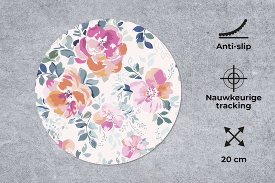 Muismat rond 20x20 cm - Mousepad Bloemen - Rozen - Waterverf - Ronde muismatten