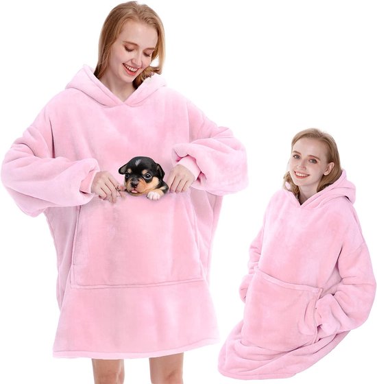 Snuggle Hoodie - Snuggie - Fleece Deken Met Mouwen - Roze - 113 x 74 cm - Plaid - Warmtedeken - Knuffeldeken