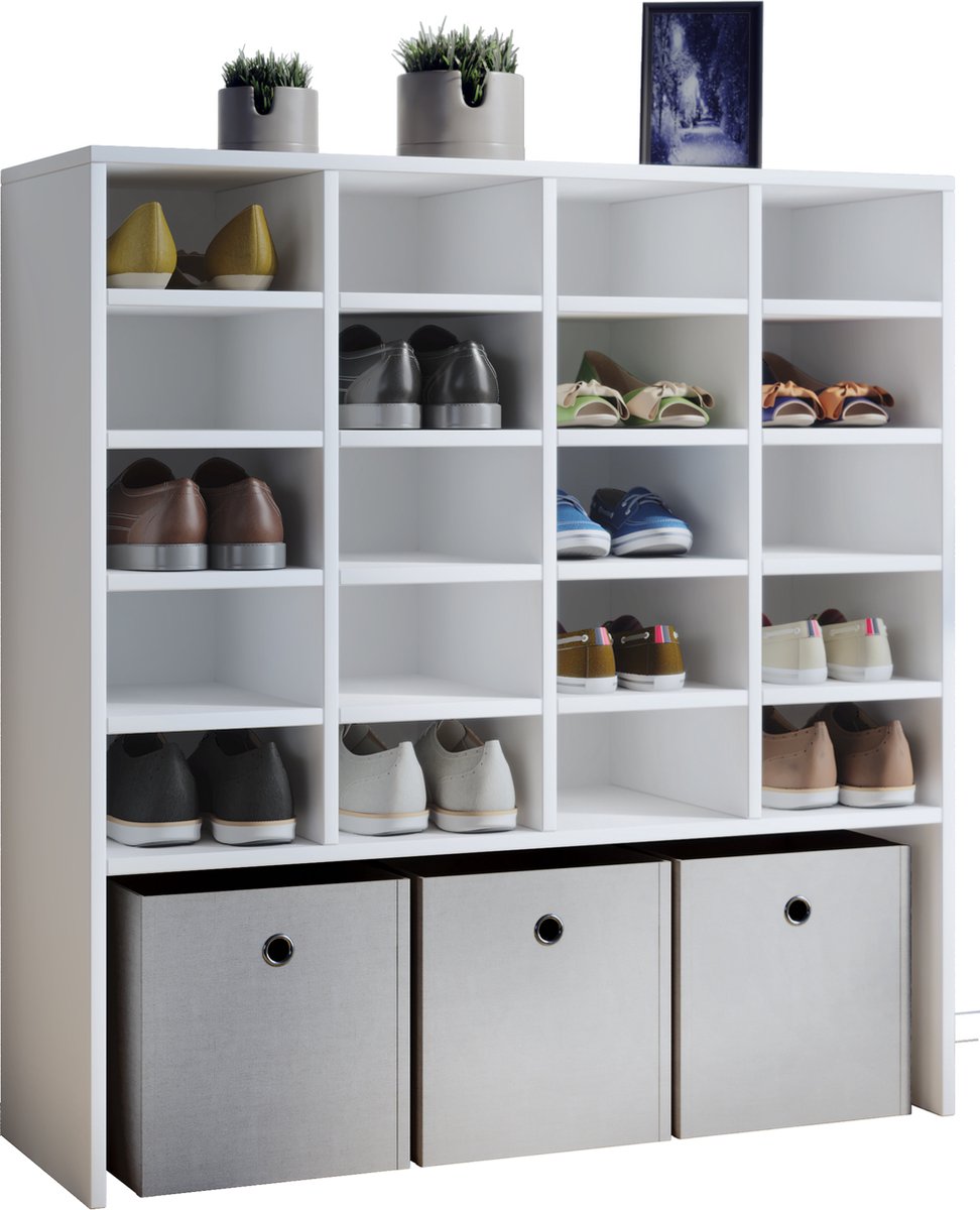 Schoenenkast schoenenrek Hinsal XL 100 cm hoog 20 vakken wit