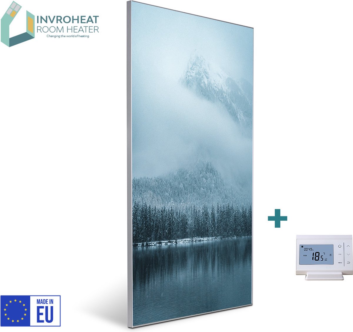 Invroheat infrarood verwarmingspaneel Reflection - 800W - 61x91.5cm - Duurzaam, zeer energie efficiënt en warmt snel op - afbeelding verwisselbaar - met display thermostaat - met afstandsbediening