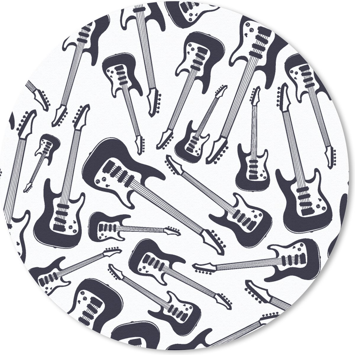 Muismat rond 40x40 cm - Mousepad Gitaar - Patronen - Zwart Wit - Ronde muismatten