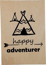 Tekstbord Happy Adventurer  - Tegeltje Klein Adventurer - Tekst Op Hout - Plankje Hout Met Tekst