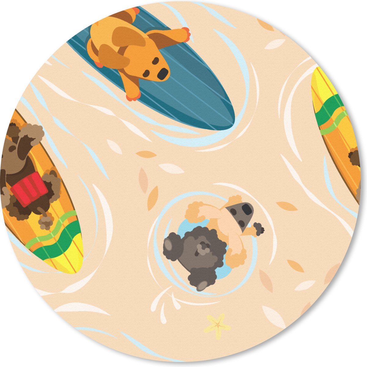 Muismat rond 40x40 cm - Mousepad Honden - Surfen - Patroon - Ronde muismatten