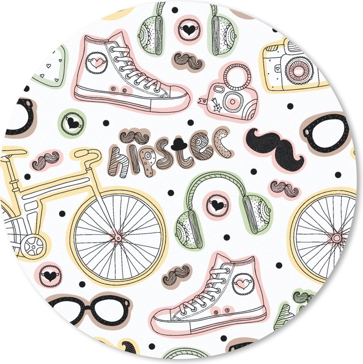 Muismat rond 50x50 cm - Mousepad Doodle - Koptelefoon - Patroon - Ronde muismatten