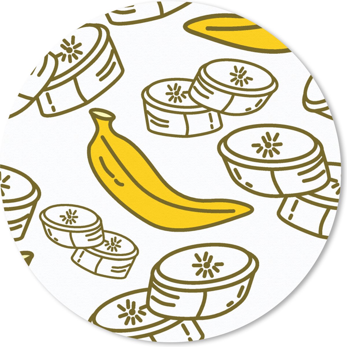 Muismat rond 20x20 cm - Mousepad Banaan - Patronen - Fruit - Ronde muismatten