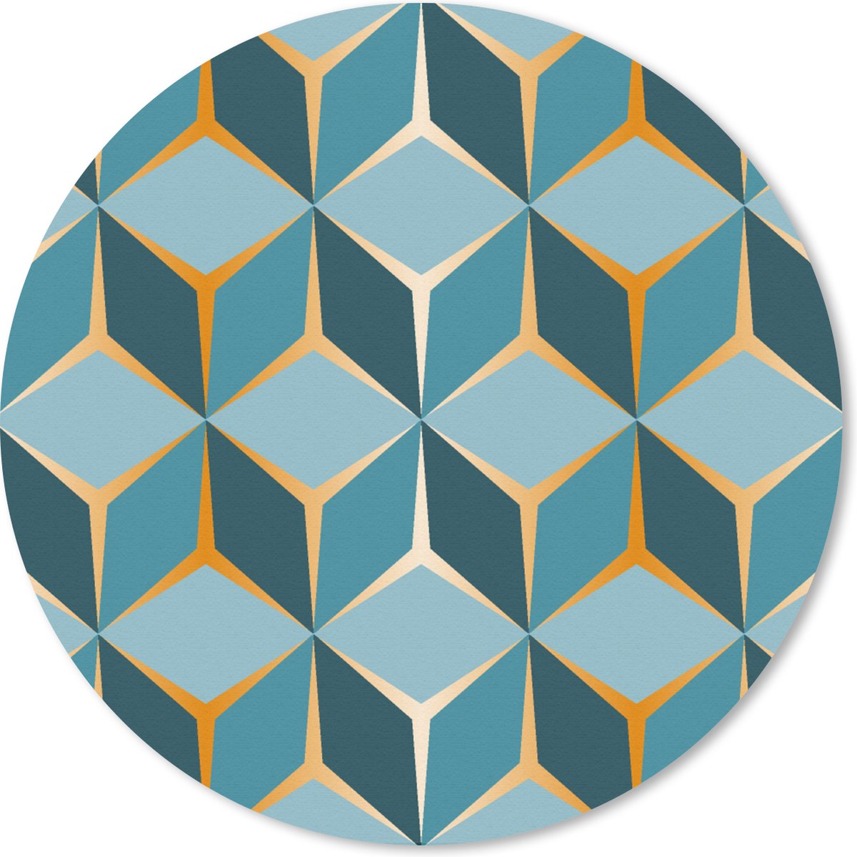 Muismat rond 50x50 cm - Mousepad Goud - Blauw - Patroon - Ronde muismatten