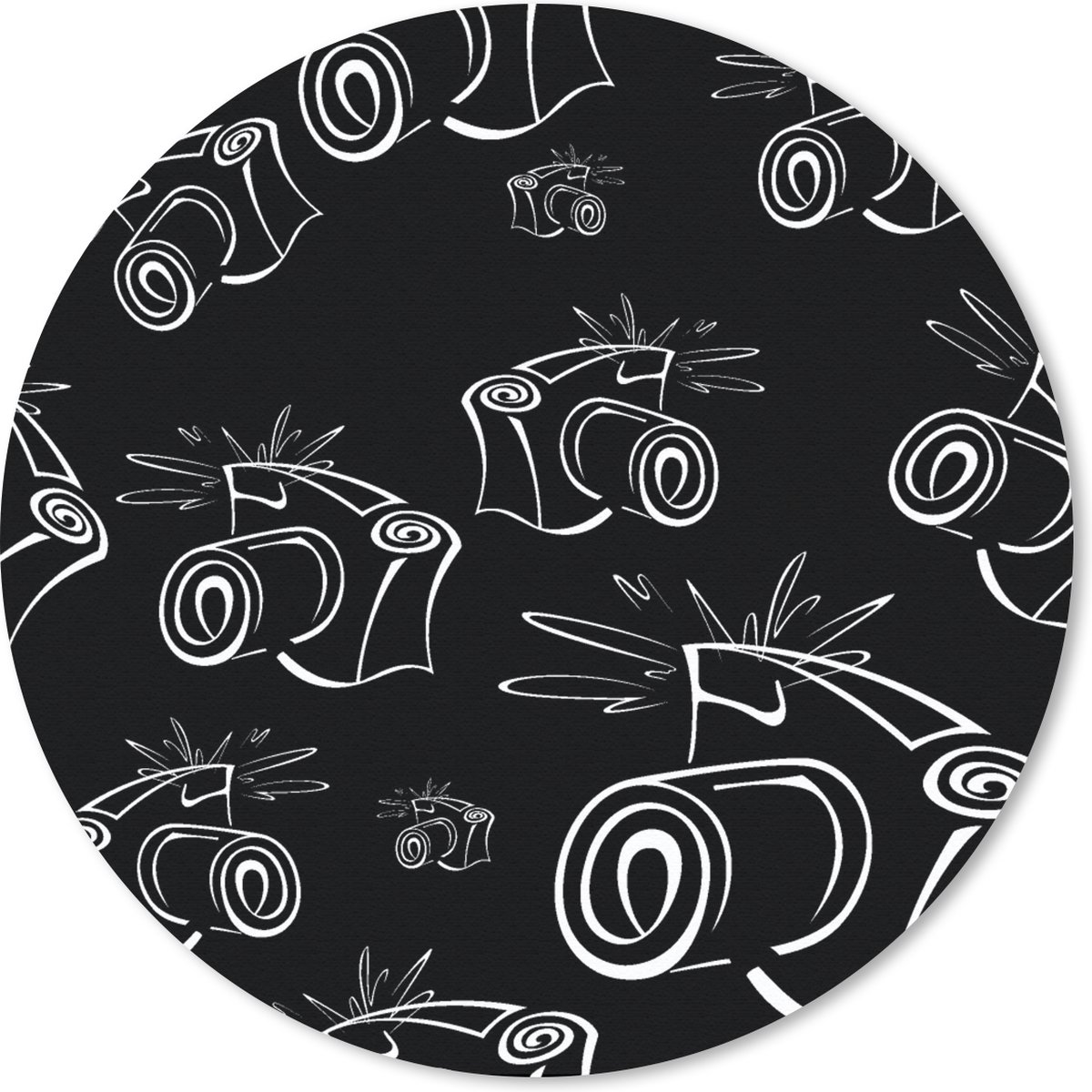 Muismat rond 40x40 cm - Mousepad Camera - Patronen - Zwart Wit - Ronde muismatten
