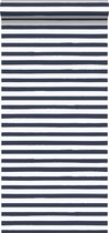 ESTAhome behangpapier geschilderde strepen donkerblauw en wit - 138970 - 0,53 x 10,05 m