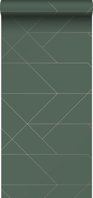 ESTAhome behang grafische lijnen donkergroen en goud - 139212 - 0,53 x 10,05 m