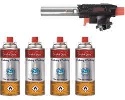 Crème-Brûlée Brander + 4 Butaan Gasflesjes - Caterflame + Bright Spark - Voordeelverpakking