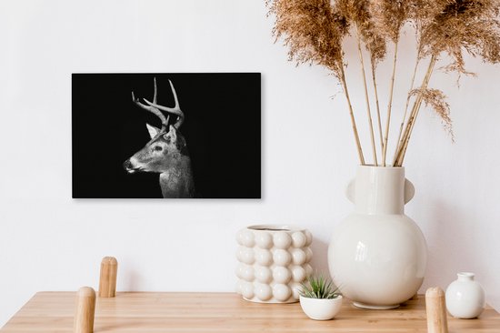 Tableau sur toile Profil animal cerf en noir et blanc - 30x20 cm - Décoration murale