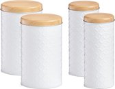 Zeller - Keuken voorraadpotten 4x - wit/bamboe - Inhoud 1000/2000 ml