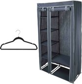 Mobiele kledingkast/garderobekast - incl 8x hangers - opvouwbaar - grijs - 174 cm