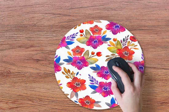 Muismat rond 40x40 cm - Mousepad Waterverf - Bloemen - Paars - Ronde muismatten