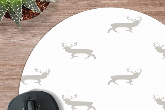 Muismat rond 30x30 cm - Mousepad Patronen - Hert - Wit - Ronde muismatten