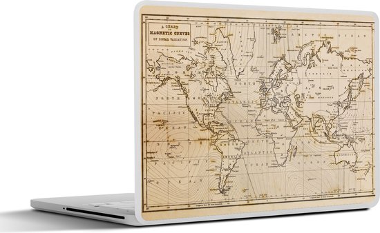 Laptop sticker - 13.3 inch - Wereldkaart - Vintage - Bruin - Educatief - 31x22,5cm - Laptopstickers - Laptop skin - Cover