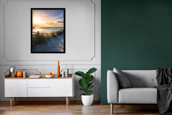 PosterMonkey - Affiche encadrée - Cadre photo - Plage - Mer - Dune - Banc - Cadre affiche - Affiche - Décoration murale - Tableau avec cadre - Cadre - 60x80 cm - Affiche plage - Cadre affiche