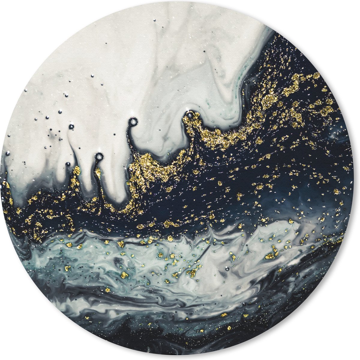 Muismat rond 20x20 cm - Mousepad Marmer - Abstract - Goud - Luxe - Ronde muismatten