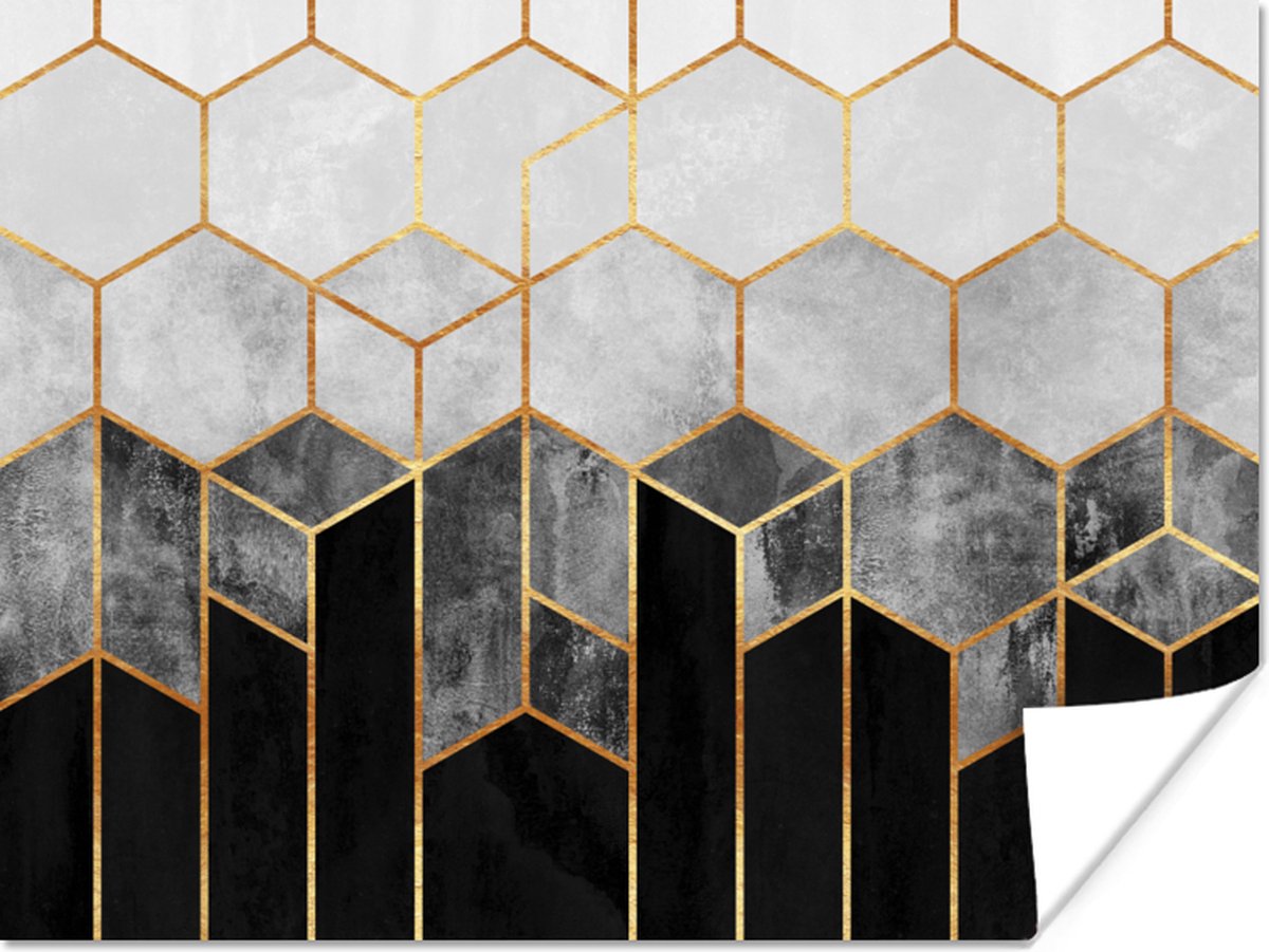 Poster Goud - Hexagon - Chic - Patronen - Luxe - 80x60 cm