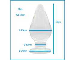Buttplug XXL kristalglas- anaalplug- grote anale dildo - Ø 75mm - helder glazen dildo- sex anale butt plug seksspeelgoed voor mannen en vrouwen