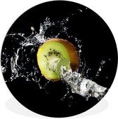 WallCircle - Wandcirkel ⌀ 30 - Kiwi - Fruit - Stilleven - Water - Zwart - Ronde schilderijen woonkamer - Wandbord rond - Muurdecoratie cirkel - Kamer decoratie binnen - Wanddecoratie muurcirkel - Woonaccessoires