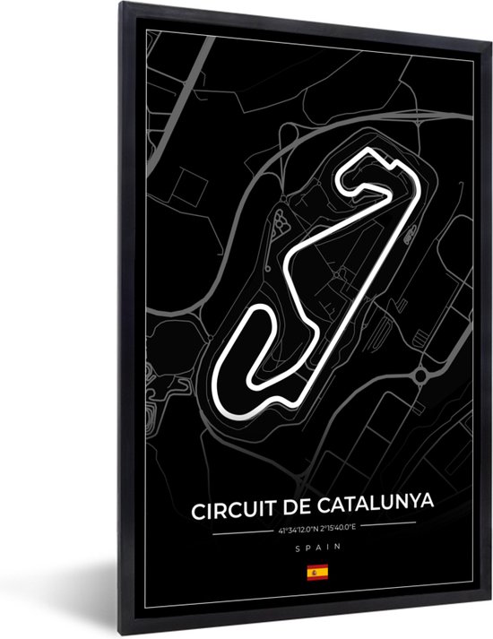 Fotolijst incl. Poster - F1 - Racebaan - Circuit de Barcelona-Catalunya - Circuit - Spanje - Zwart - 80x120 cm - Posterlijst