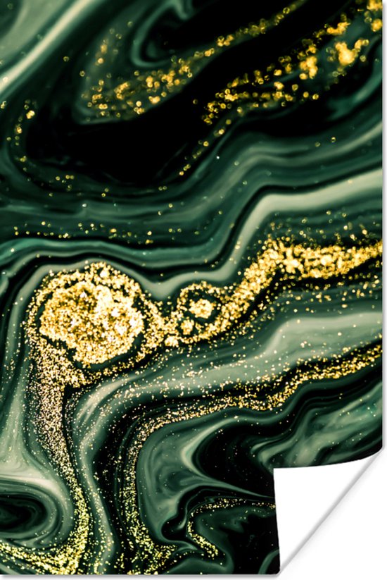 Poster Marmer - Goud - Glitter - Groen - Marmerlook - Luxe - 60x90 cm