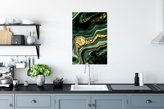 Poster Marmer - Goud - Glitter - Groen - Marmerlook - Luxe - 60x90 cm