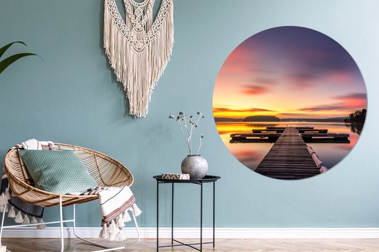 WallCircle - Wall Circle - Wall Circle - Echafaudage - Coucher de Soleil - Water - Mer - Reflet - Aluminium - Dibond - 140x140 cm - Intérieur et Extérieur
