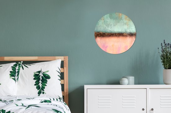 WallCircle® Wandcirkel 30x30 cm - Muurcirkel Goud - Verf - Abstract - Groen - Roze - Muurdecoratie woonkamer - Wanddecoratie slaapkamer - Kamer decoratie accessoires - Ronde schilderijen