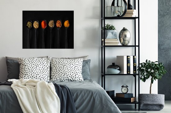 Poster Cuillères - Épices - Zwart - Herbes - Rustique - 80x60 cm