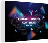 Canvas Schilderij Gaming - Arcade - Game Over - Zwart - Blauw - Gamen - 80x60 cm - Wanddecoratie - Game Kamer
