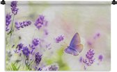 Wandkleed - Wanddoek - Lavendel - Vlinder - Bloemen - 90x60 cm - Wandtapijt