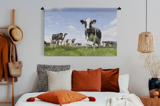 Tapisserie - Toile murale - Vaches - Herbe - Animaux - Soleil - Ferme - 150x100 cm - Tapisserie