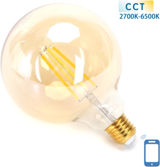 Ampoule Globe E27 WiFi CCT 2700K-6500K | G125 - blanc chaud - LED blanc lumière du jour 6W ~ 806 Lumen - verre ambré - 230 Volt
