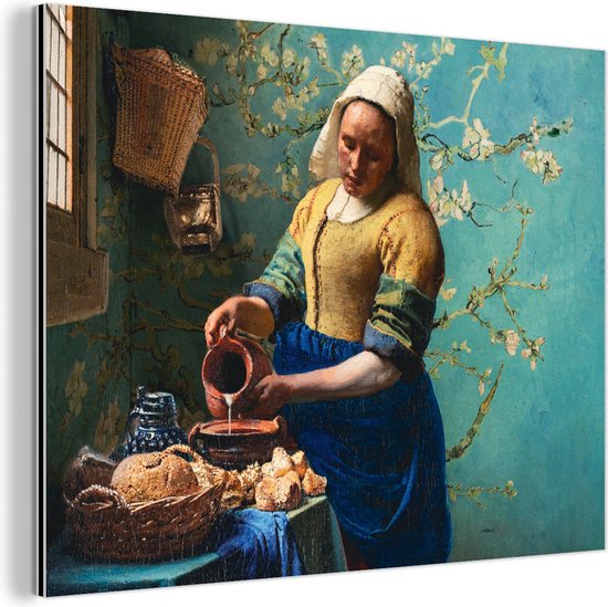 Décoration murale Métal - Peinture Aluminium Industriel - Melkmeisje - Fleur d'amandier - Van Gogh - Vermeer - Peinture - Maîtres anciens - 160x120 cm - Dibond - Photo sur aluminium - Décoration murale industrielle - Pour le salon / chambre