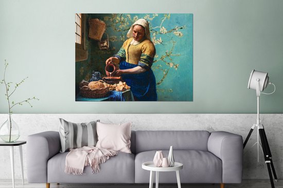 Décoration murale Métal - Peinture Aluminium Industriel - Melkmeisje - Fleur d'amandier - Van Gogh - Vermeer - Peinture - Maîtres anciens - 160x120 cm - Dibond - Photo sur aluminium - Décoration murale industrielle - Pour le salon / chambre
