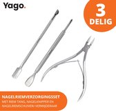 Yago 3 Delige Nagel Verzorgingsset | Nagelknipper | Cuticle Pusher | Verwijderaars | Trimmer | Mesje | Set | Cuticle Pusher | Bokkenpootje voor nagels| Manicure | Pedicure | Nagelriemverzorging | Hand & Voet | Persoonlijke verzorging