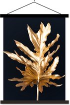 Posterhanger incl. Poster 90x120 cm - Schoolplaat - Bladeren - Goud - Herfst - Natuur - Luxe - Textielposter - Zwarte latten