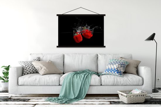 Porte-affiche avec affiche - Affiche scolaire - Paprika - Légume - Nature morte - Water - Rouge - 120x80 cm - Lattes noires