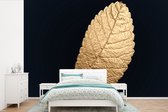 Behang - Fotobehang Goud - Bladeren - Zwart - Planten - Luxe - Natuur - Breedte 450 cm x hoogte 300 cm