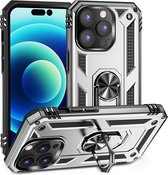 Anti-Shock Hybrid Ring Armor Hoesje Geschikt voor: iPhone 14 Pro Max - zilver