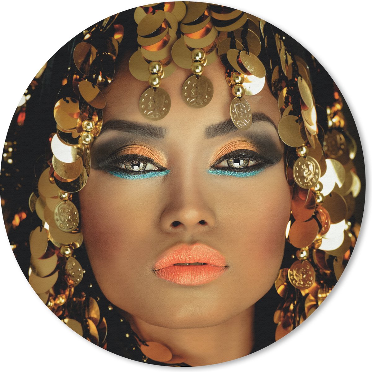 Muismat rond 20x20 cm - Mousepad Vrouw - Cleopatra - Goud - Sieraden - Make up - Luxe - Ronde muismatten