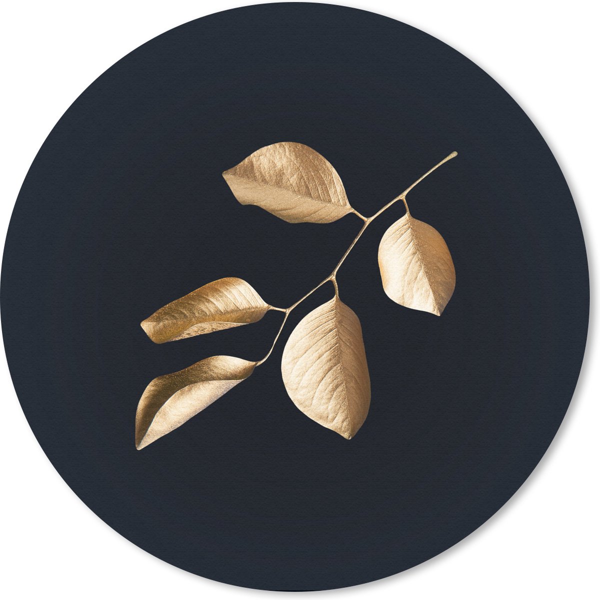 Muismat rond 40x40 cm - Mousepad Bladeren - Tak - Goud - Luxe - Ronde muismatten
