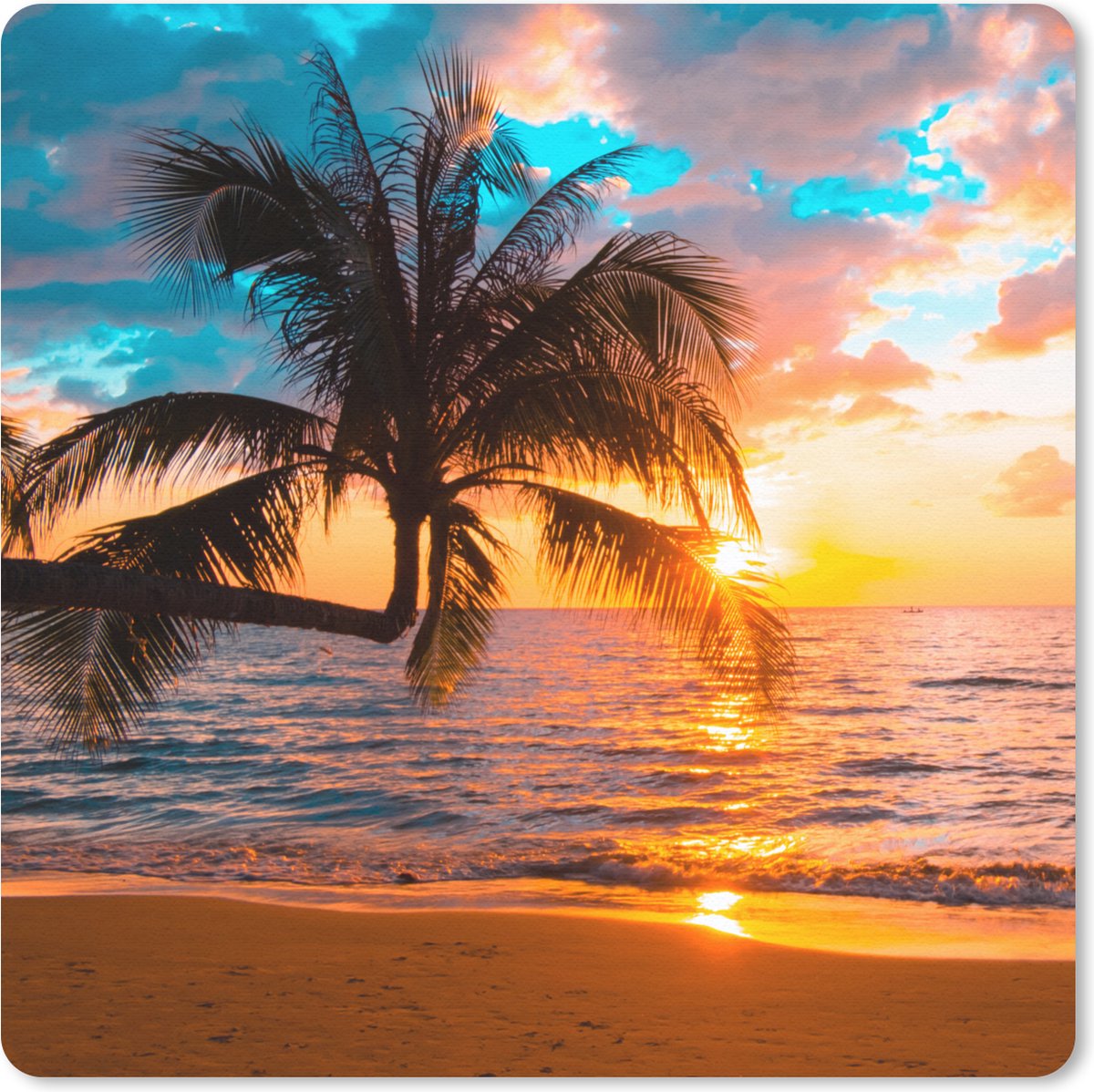 Muismat 30x30 cm - Mousepad Palm - Zonsondergang - Horizon - Strand - Zee - Tropisch - Muismatten