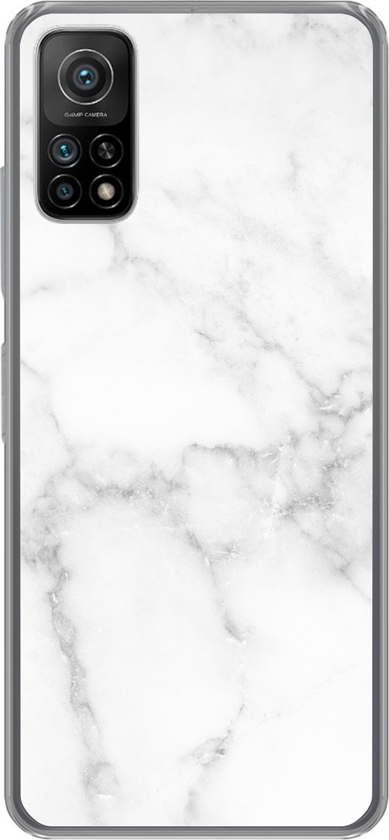 Telefoonhoesje Geschikt voor Xiaomi Mi 10T 5G hoesje - Marmer print - Wit - Grijs - Luxe - Marmer printlook - Steen - Siliconen Telefoonhoesje Telefoonhoesje