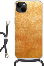 Geschikt voorApple Iphone 14 Plus - Crossbody Case - IJzer - Roest print - Goud - Metaal - Luxe - Siliconen - Crossbody - Backcover met Koord - Telefoonhoesje met koord - Hoesje met touw