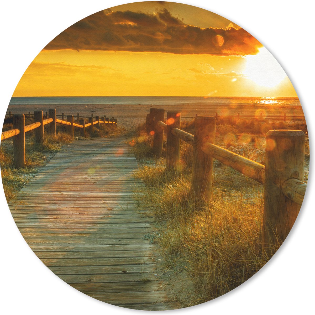 Muismat rond 30x30 cm - Mousepad Zon - Strand - Duin - Horizon - Gras - Pad - Oranje - Ronde muismatten