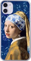 Geschikt voor iPhone 11 hoesje - Meisje met de parel - Delfts blauw - Vermeer - Bloemen - Schilderij - Oude meesters - Siliconen Telefoonhoesje